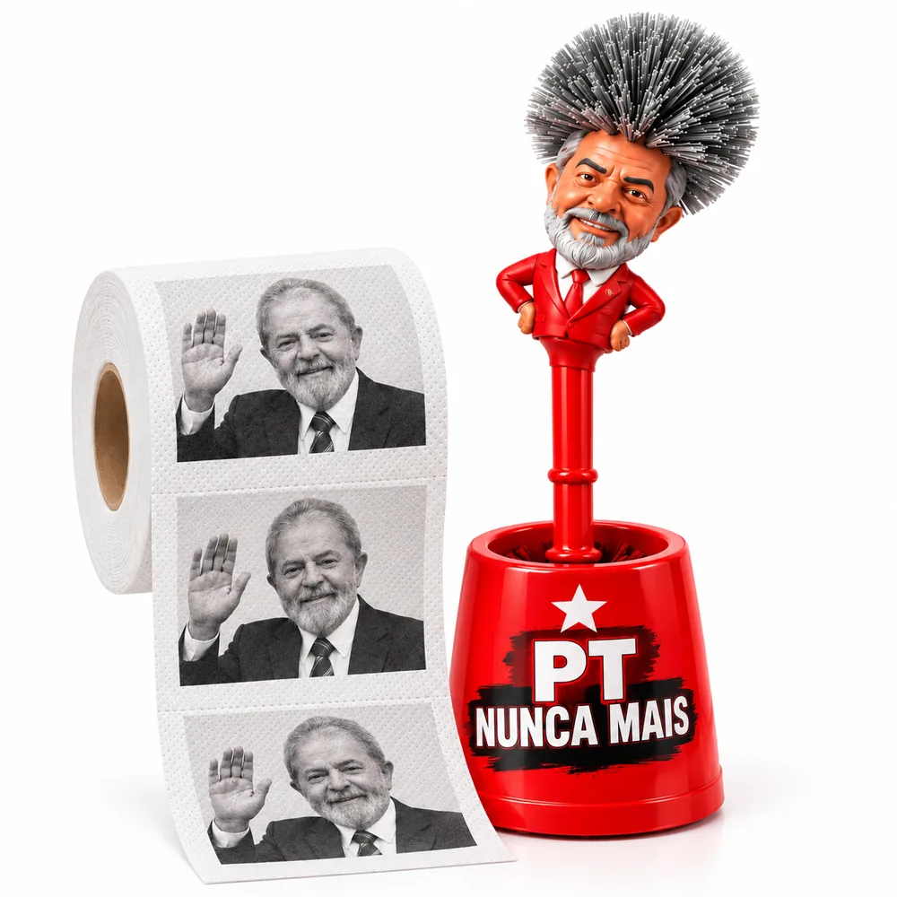 Escova sanitária PT Nunca Mais e papel higiênico Lula